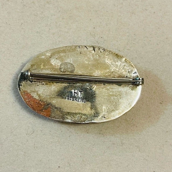 VTG Old Navajo Sterling Silver and Turquoise Stone  Pin BROOCH Signed HT - Picture 7 of 9